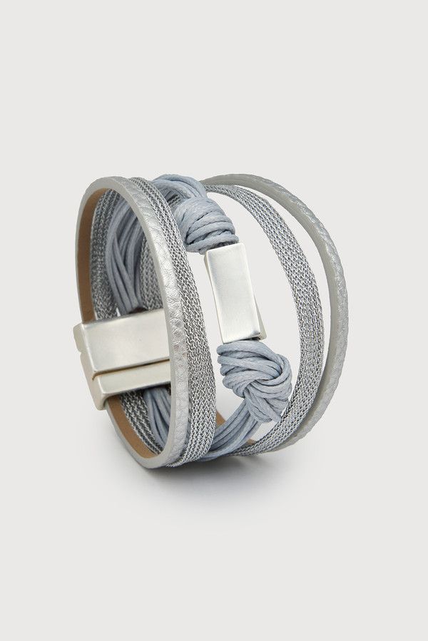 Rectangle Charm Cord Bracelet - Silver