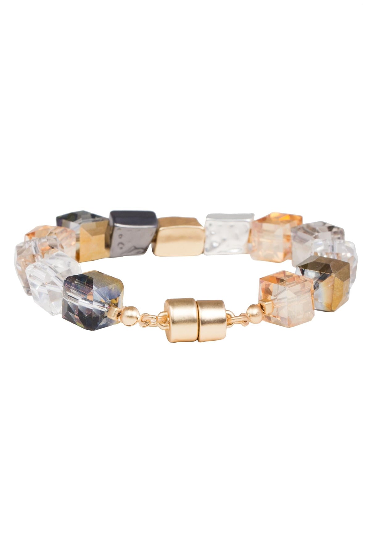 Faceted Bead & Stone Bracelet - Gold