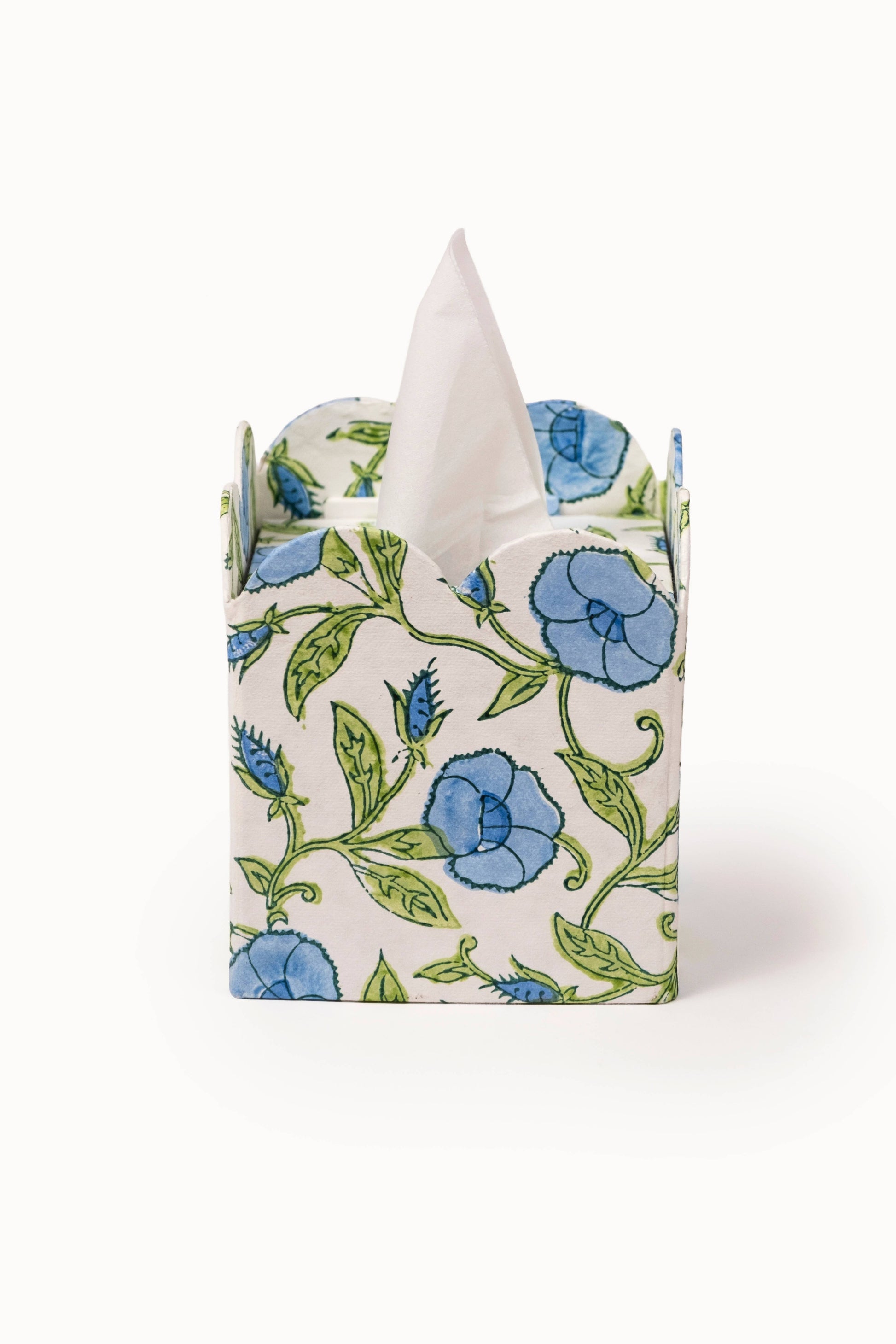 Block Print Tissue Box Cover-Inaya Powder Blue(Collapsible)