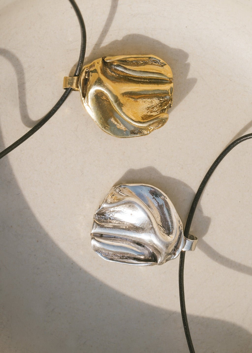 Gold Panamint Folded Pendant Necklace - Chain or Leather Cord - Dea Dia