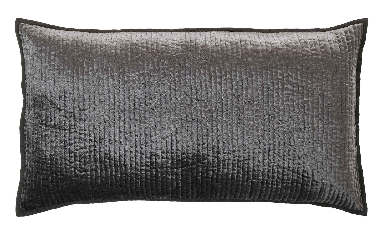 SS-153-2026-LOT1_1|Sophisticated dark grey velvet channel quilted coverlet, featuring a luxurious textured feel and elegant design. Modern bedding essential.