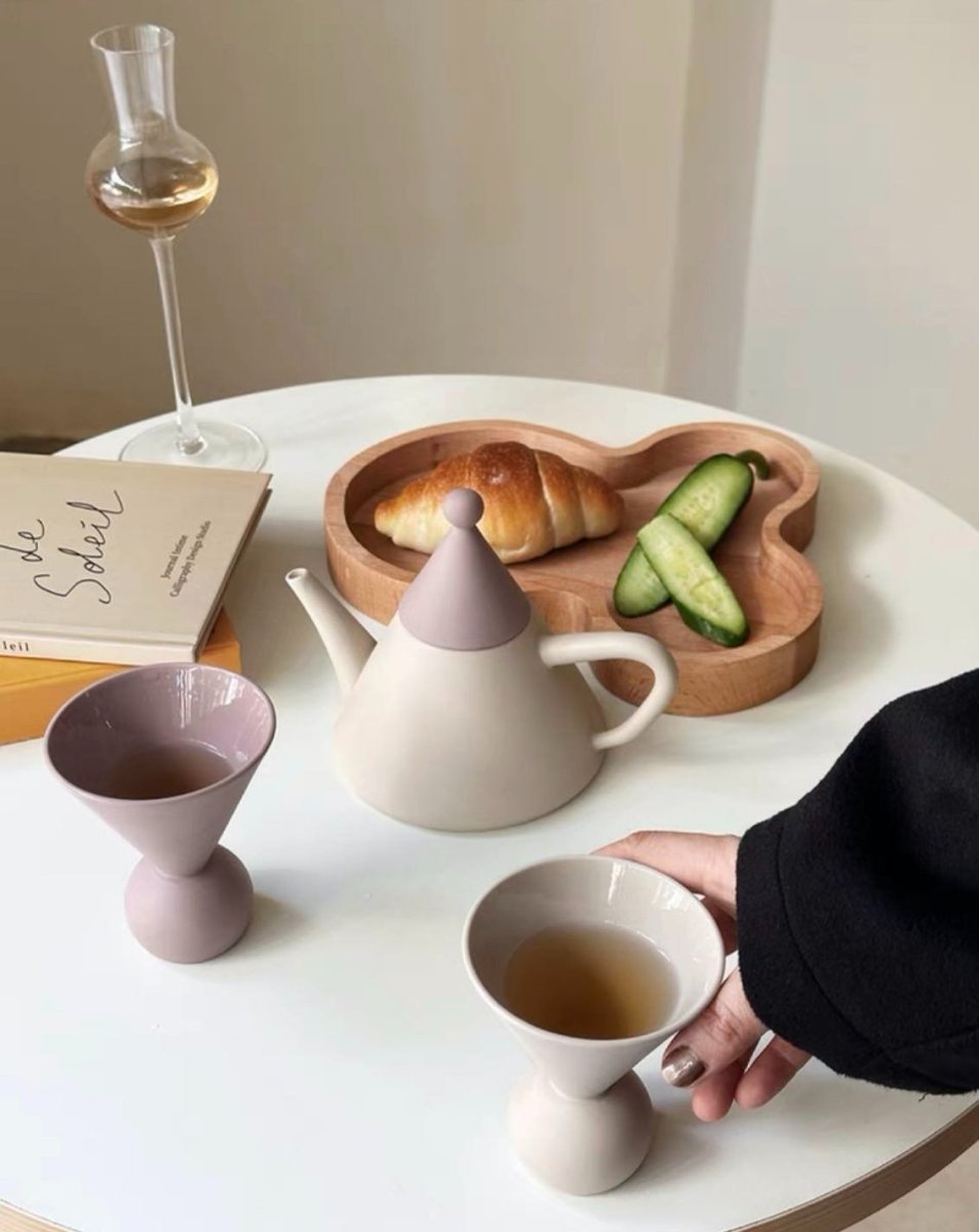 Morandi Ceramic Tea Set Gift Box - Nordic Handmade Cute Teapot & Tea Cups Set of 3 Pcs ( $26.6 Each ) - Coffee & Tea Cups - Morandi Ceramic Tea Set Gift Box-Taro - INSPECIAL HOME