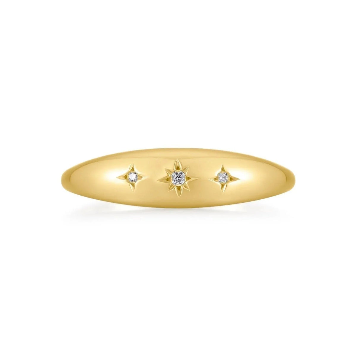 Gold ring with star-shaped diamonds from Tapered CZ Studded Galaxy Ring collection