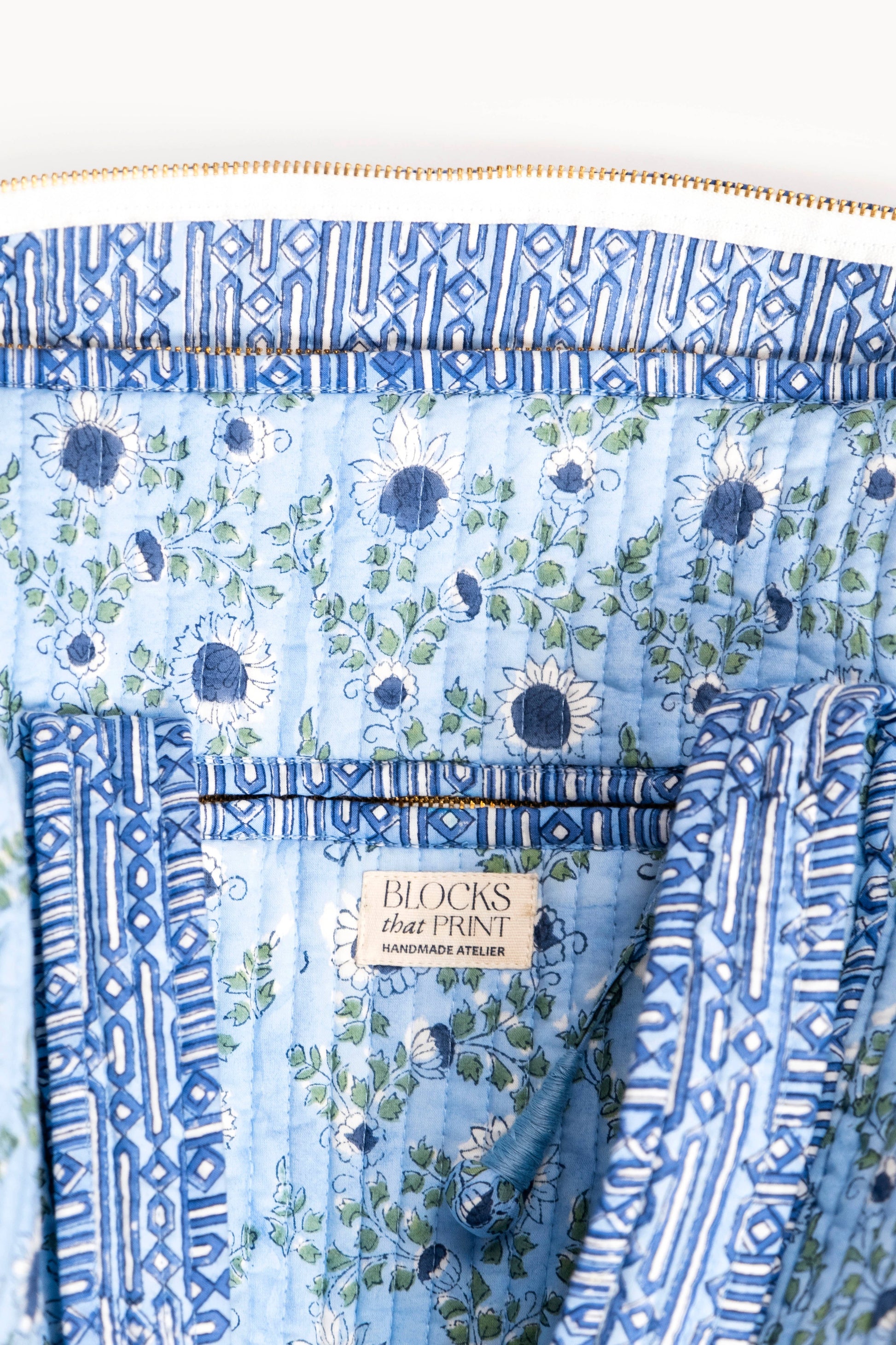 Parijat Ocean Blue Block Print Quilted Duffle Bag