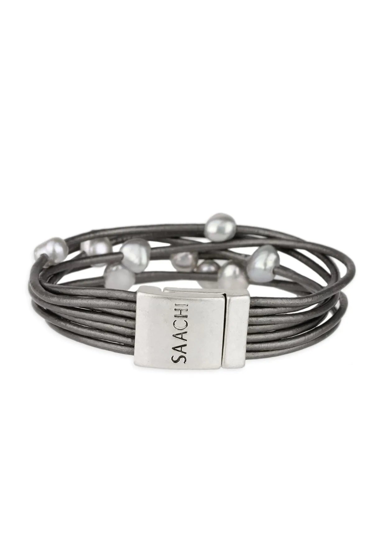 Multi Strand Leather Pearl Bracelet - Dim Gray