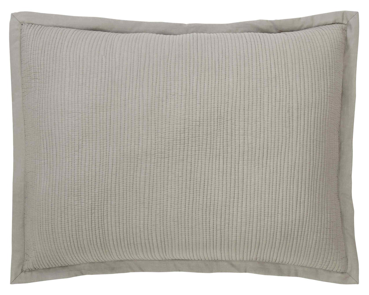 SS-162-2026_1|Grey quilted coverlet with vertical stitched lines, adding a classic and cozy layer to bedroom decor.