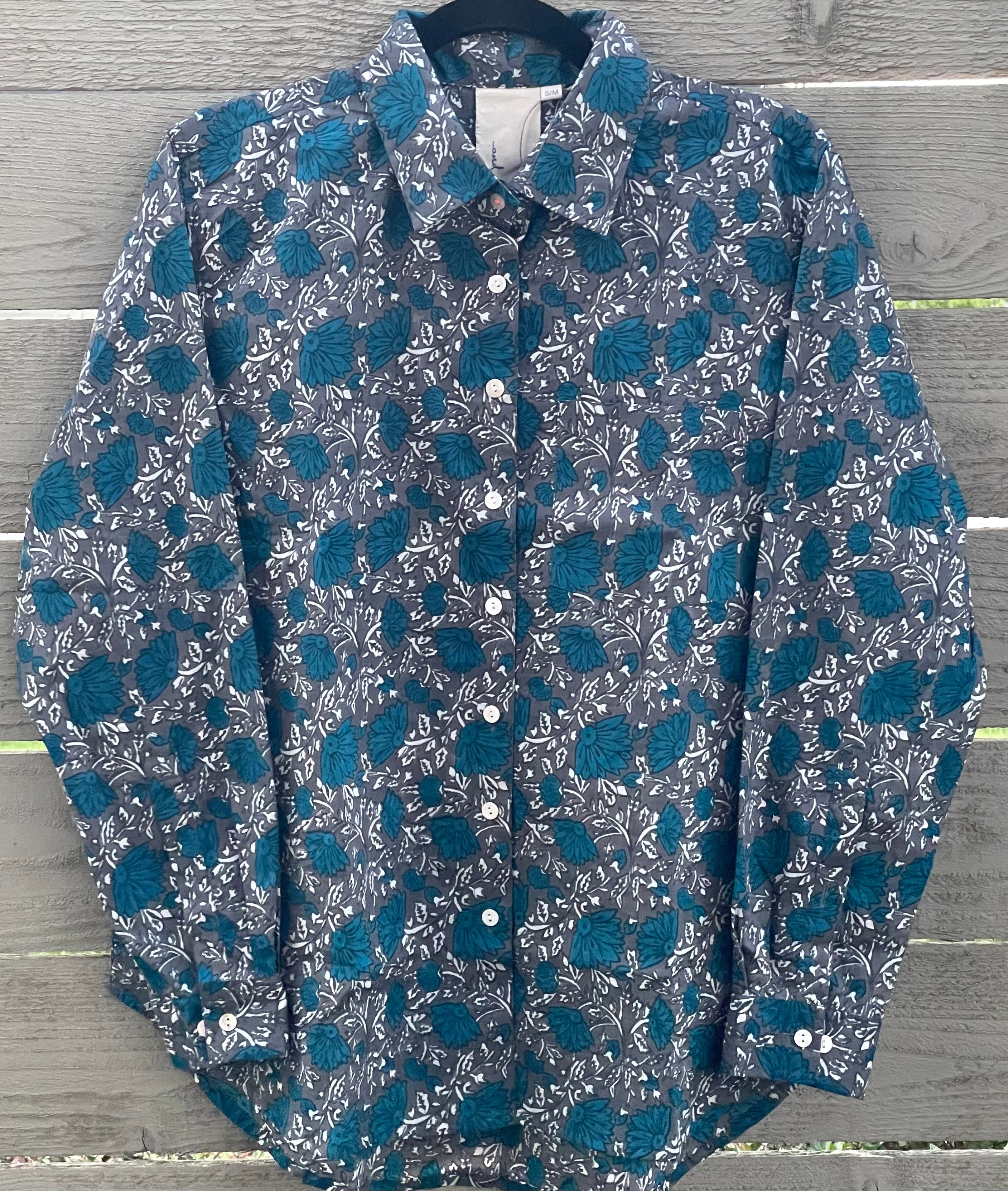 Good Boyfriend Shirt - Ojai Floral Charcoal / French Teal