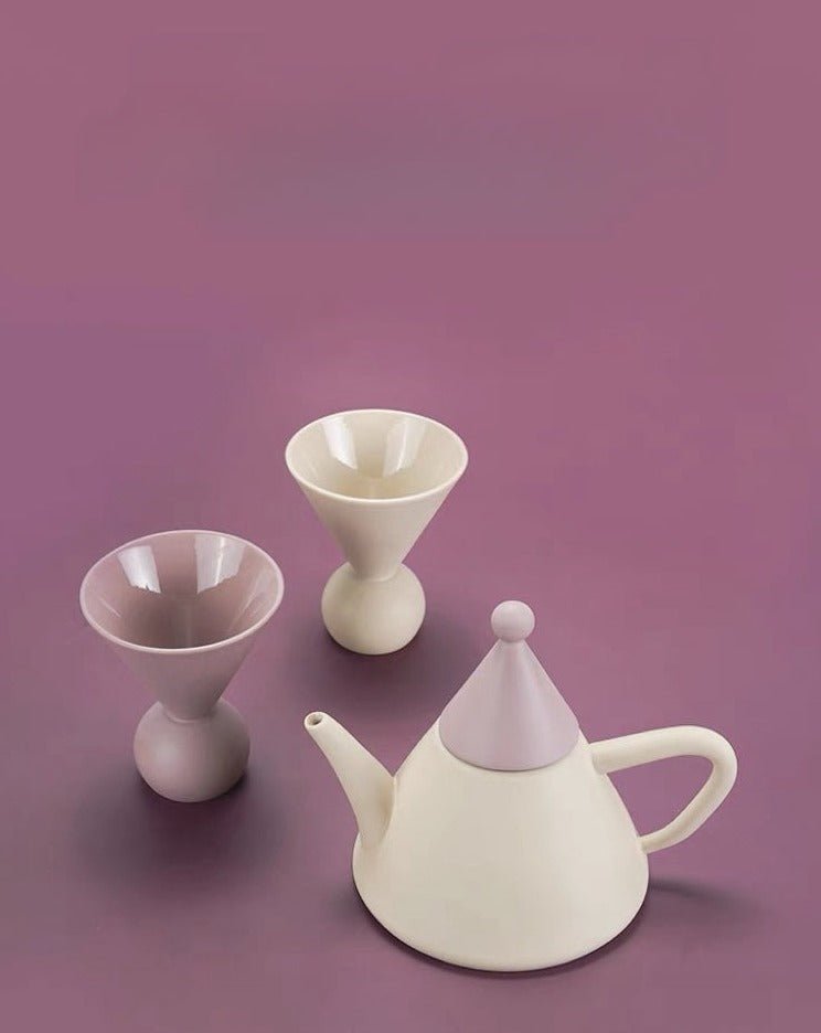 Morandi Ceramic Tea Set Gift Box - Nordic Handmade Cute Teapot & Tea Cups Set of 3 Pcs ( $26.6 Each ) - Coffee & Tea Cups - Morandi Ceramic Tea Set Gift Box-Taro - INSPECIAL HOME