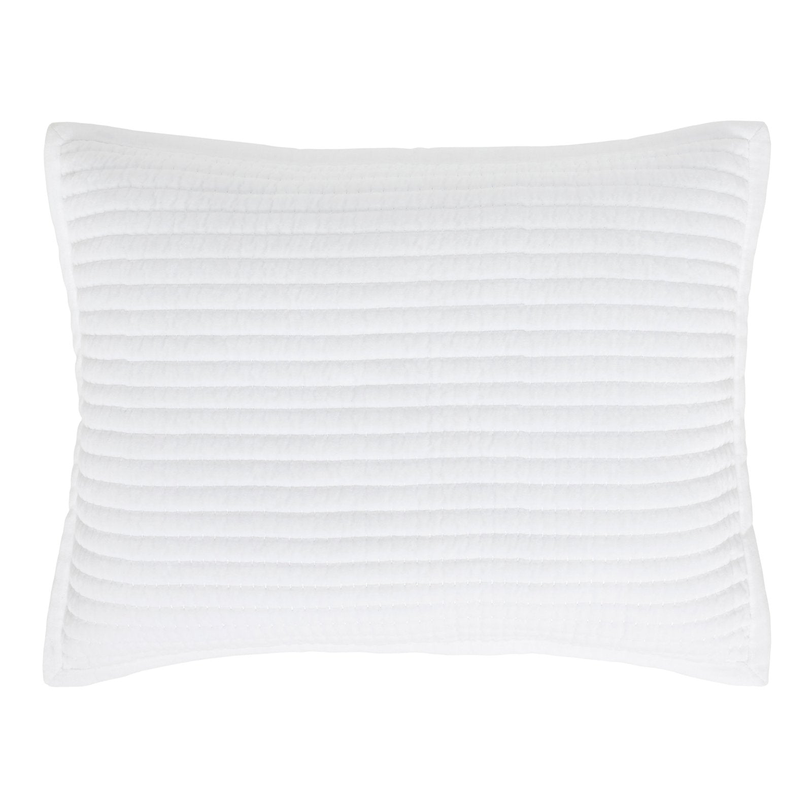 SS-187-2026_1|Modern white quilted coverlet pillow sham, wide horizontal stitching, offering a clean, minimalist design for bedding.