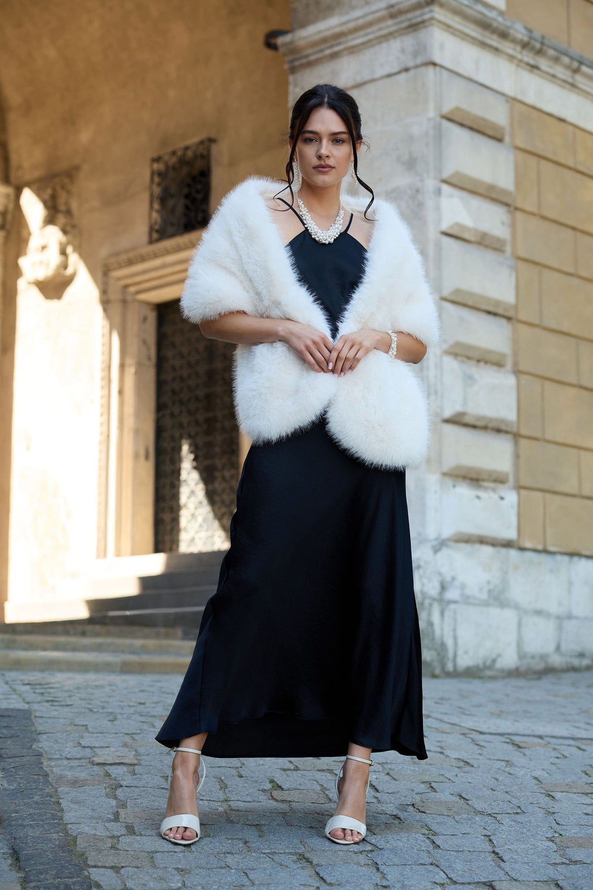 Faux Fur Evening Wrap - White