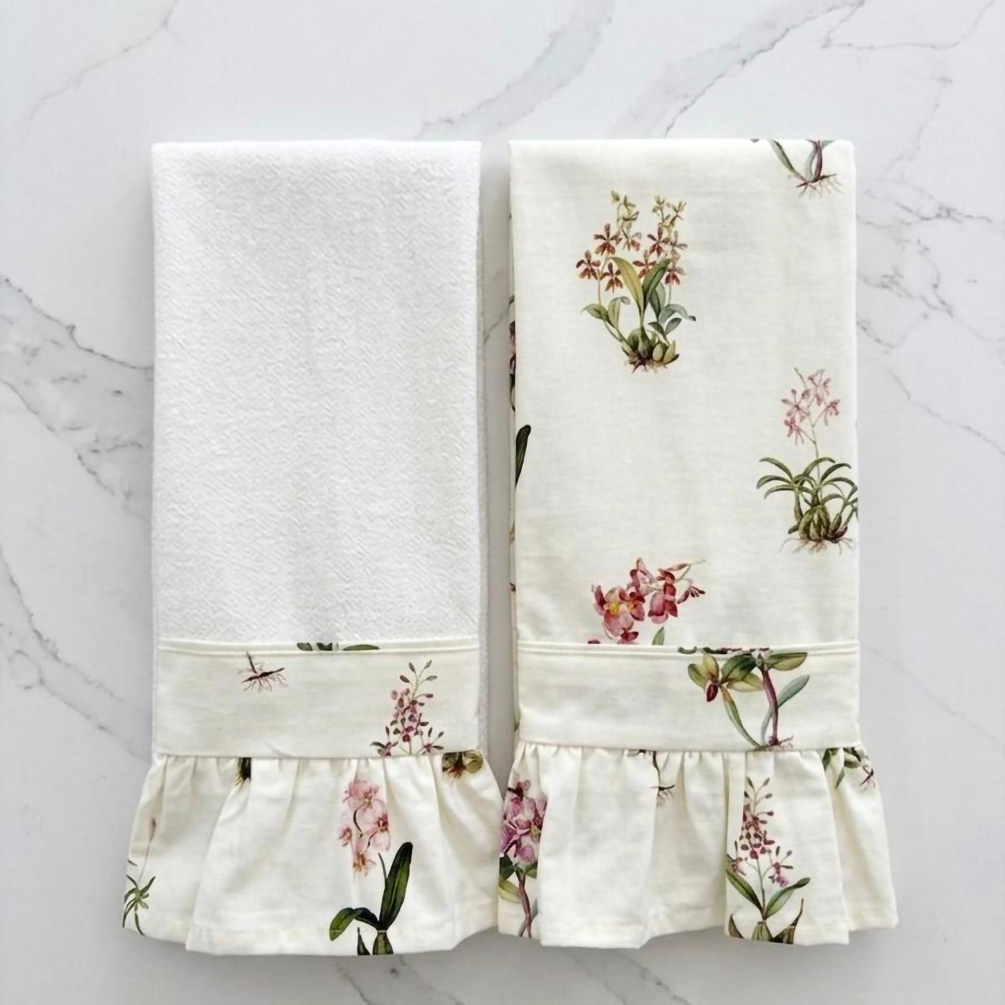 Botanical Orchid Ruffled Kitchen Towels (Set of 2)
