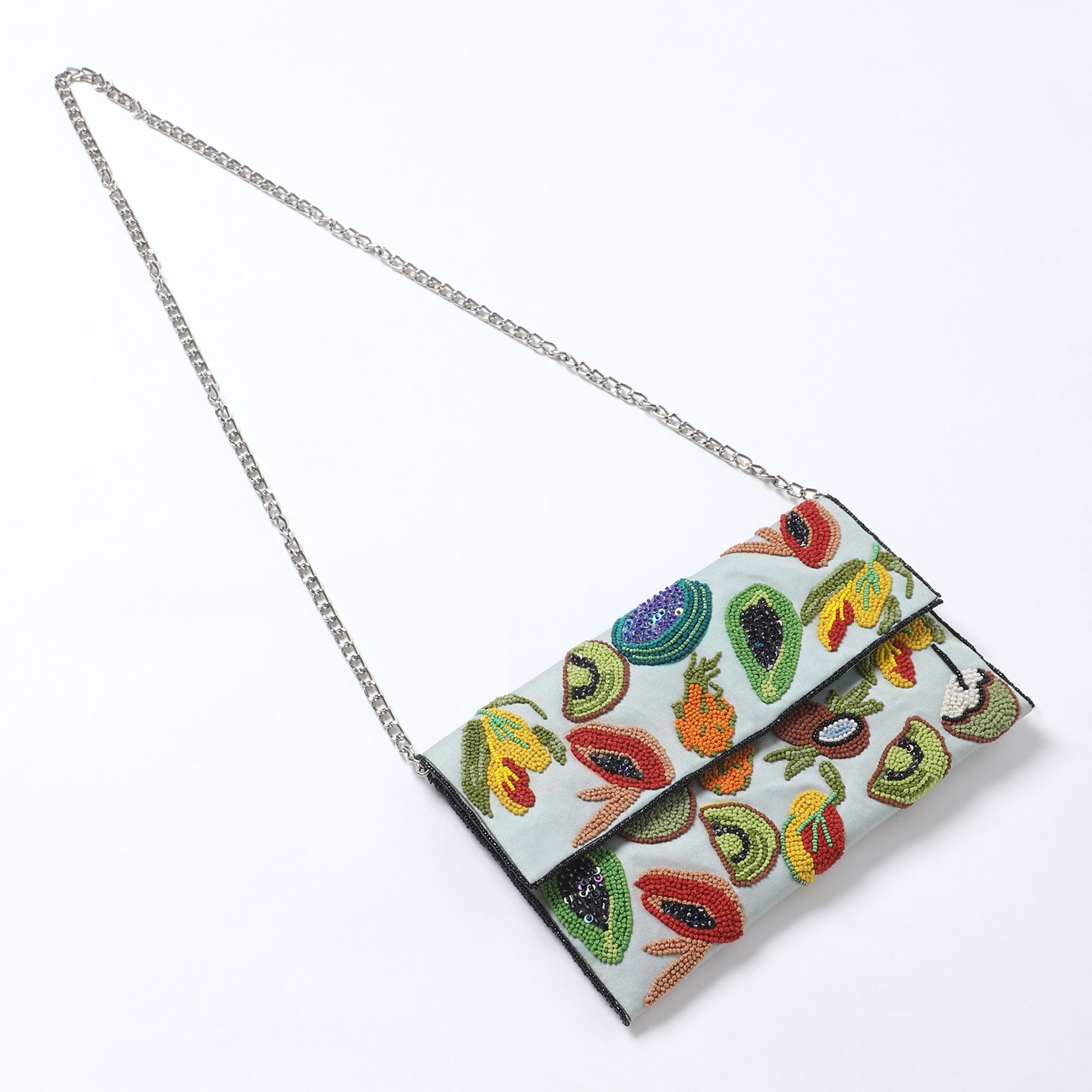 Fruit Embroidered Clutch - Green