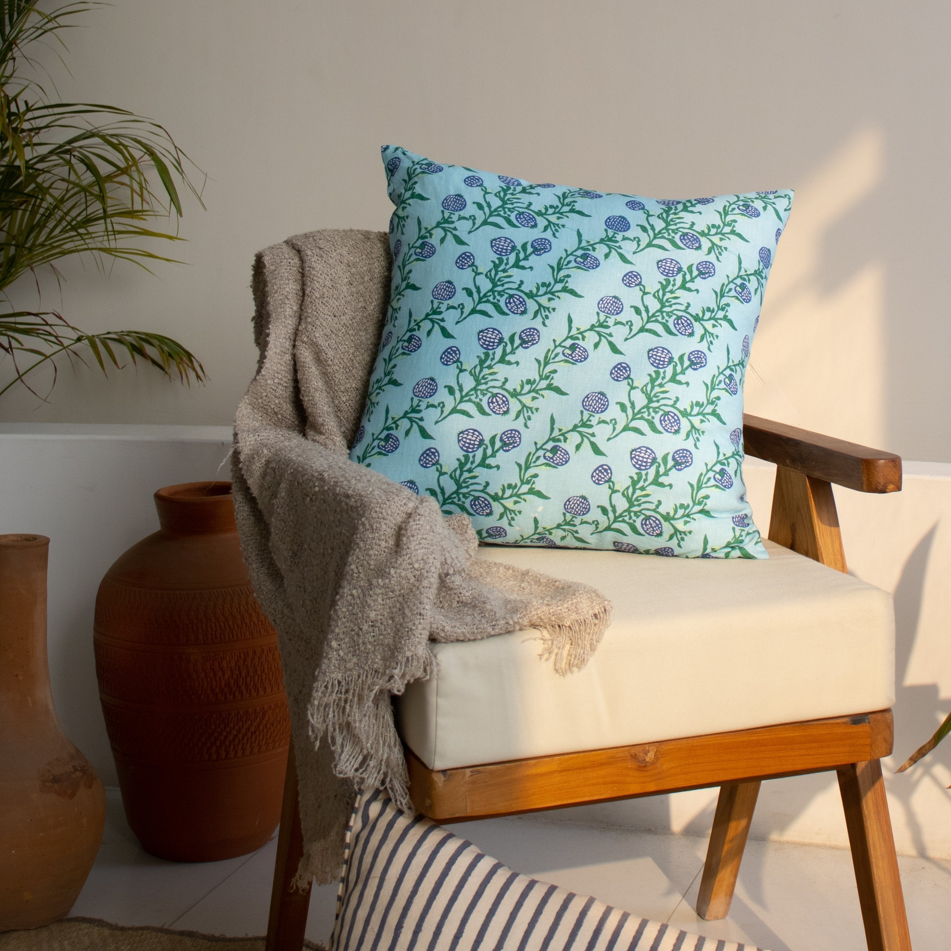 Rasa - Pure Linen Throw Pillow Cover - Pastel Blue