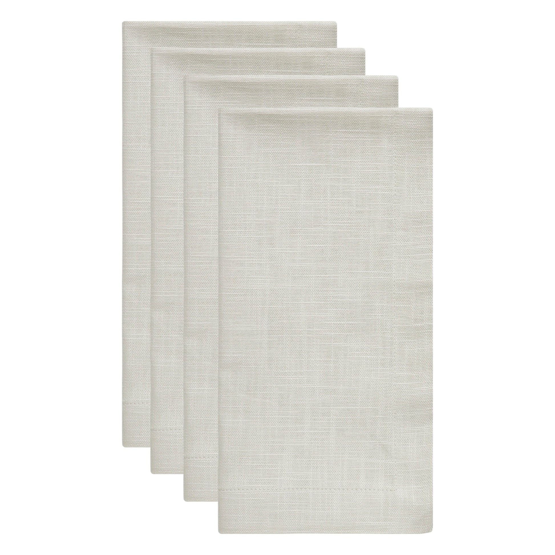 NP-4812-2020_2|Four neatly folded beige linen-look napkins, stacked, ready for dining, elegant table setting, reusable, durable.