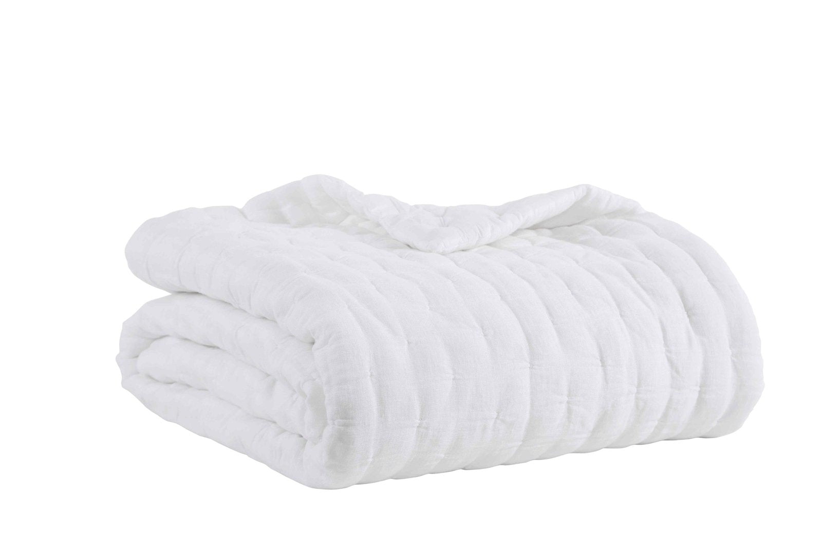 QT-319-X_2|Soft white channel-quilted blanket, neatly folded for luxurious comfort and versatile bedroom styling.