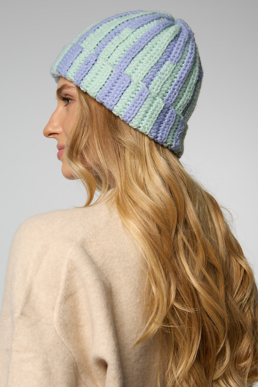Candy Striped Chunky Beanie - Periwinkle