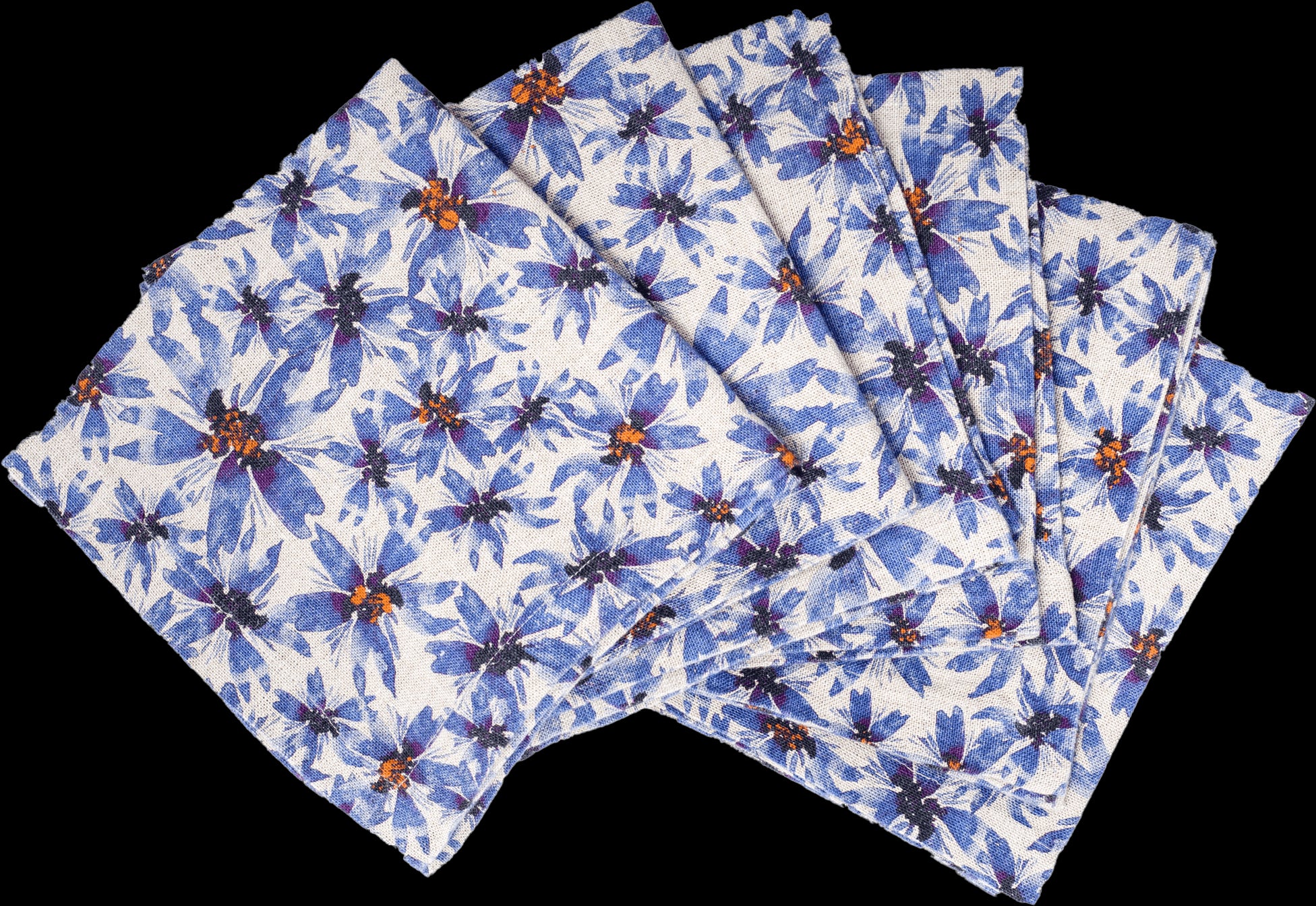 6 Organic Linen Napkins in Blue Harem - Sophie Williamson Design