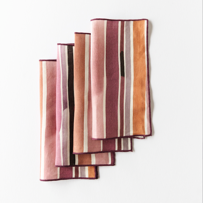 Lisbon Stripe linen cocktail napkins flat lay detail - Goldie Home
