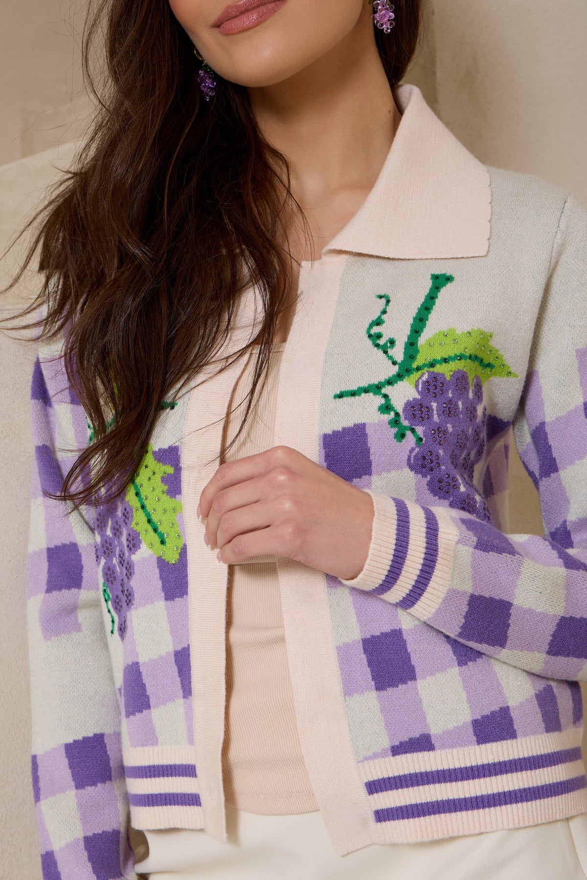 Grape Striped Cardigan - Ivory Multi