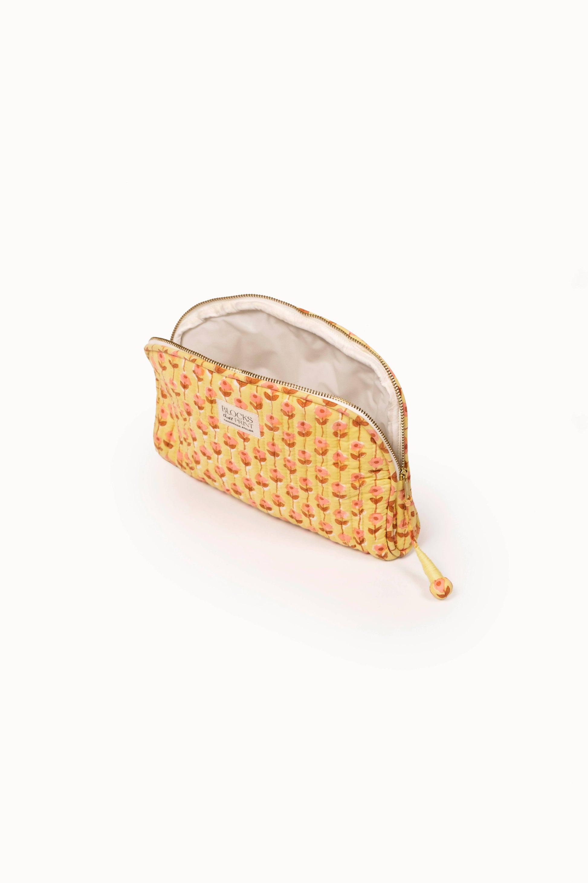 Medium Block Print Quilted Travel Pouch - Sunwashed Floral