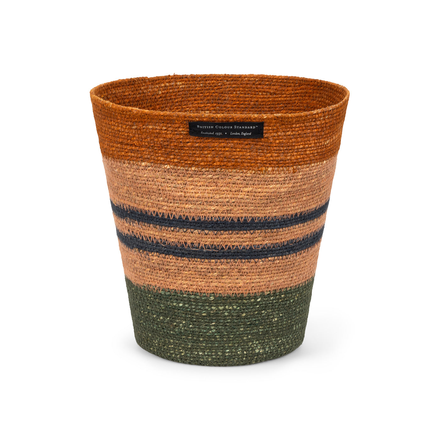 Striped Seagrass Waste Paper Basket in Olive / Old Rose