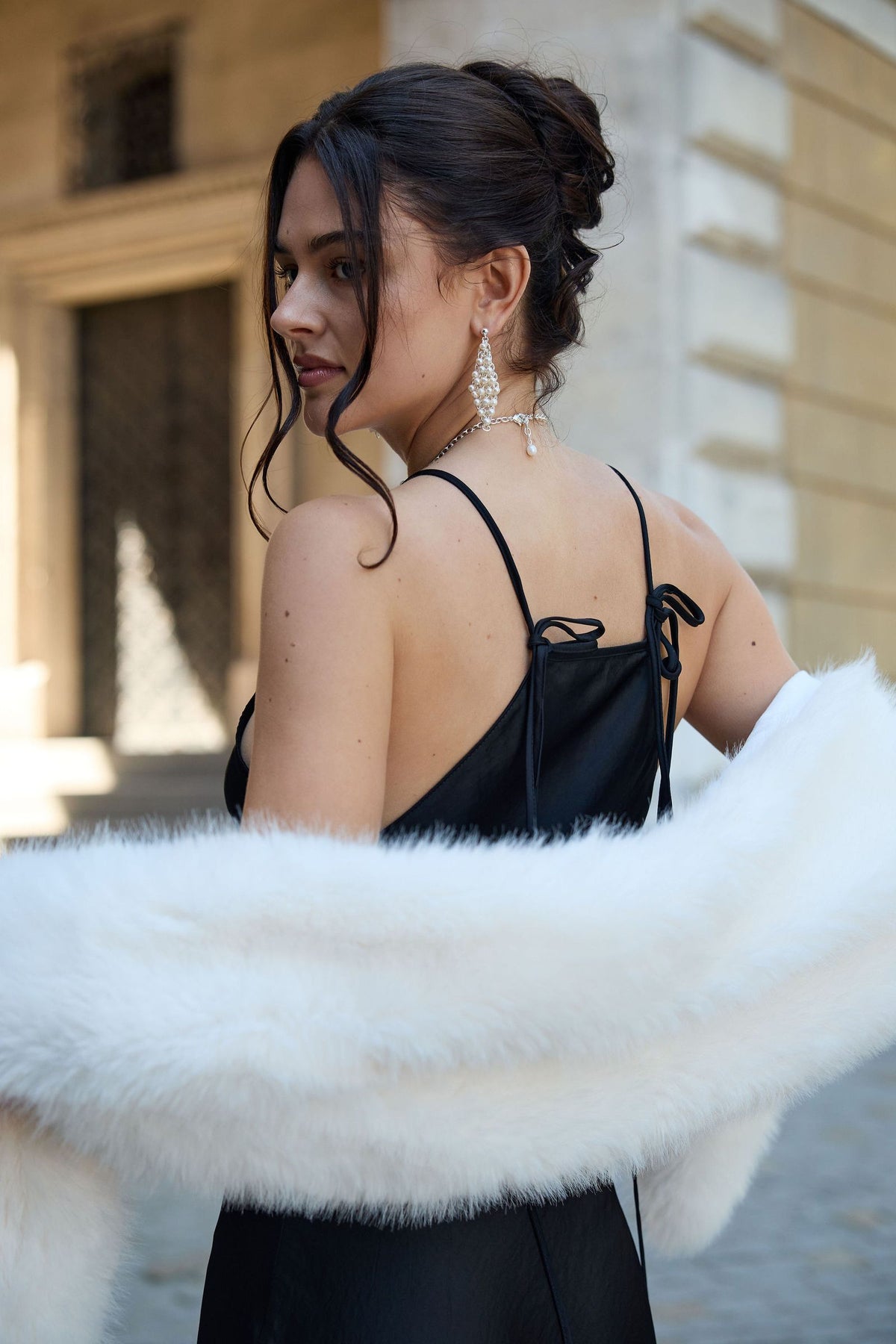 Faux Fur Evening Wrap - White