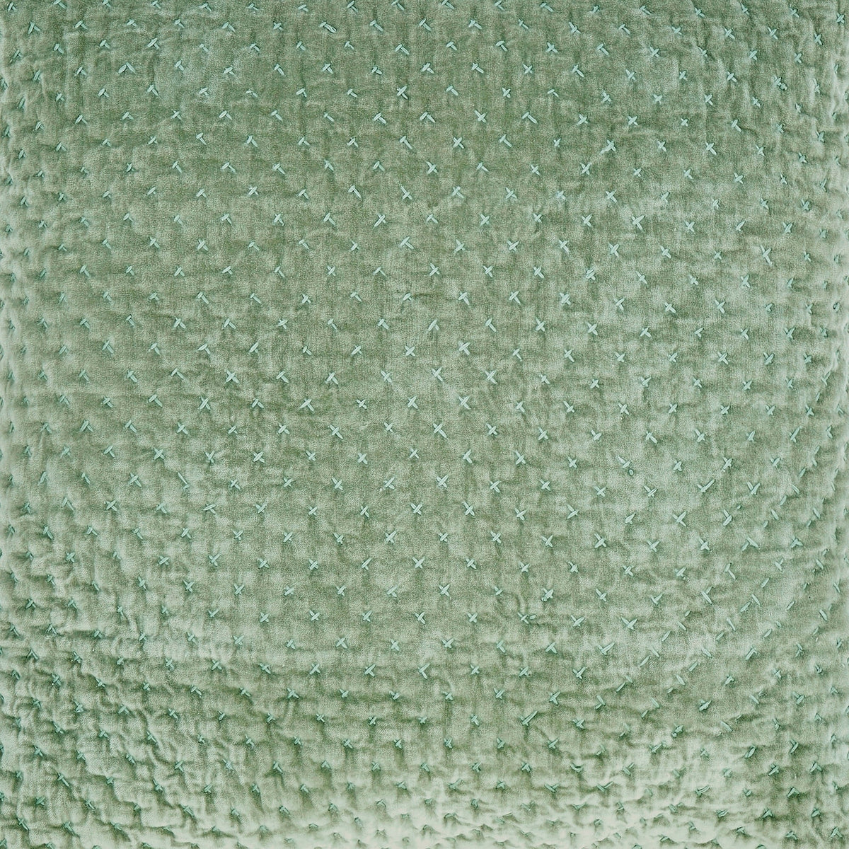 QT-328-11096_4|Soft sage green quilted fabric with delicate 'x' stitch pattern, ideal for lightweight bedding or a cozy throw blanket.