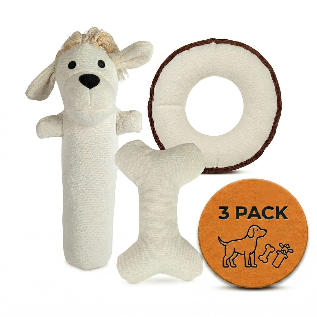 Dog Toy Variety Pack – Natural Cotton Canvas – Harry, T-Bone & Disk