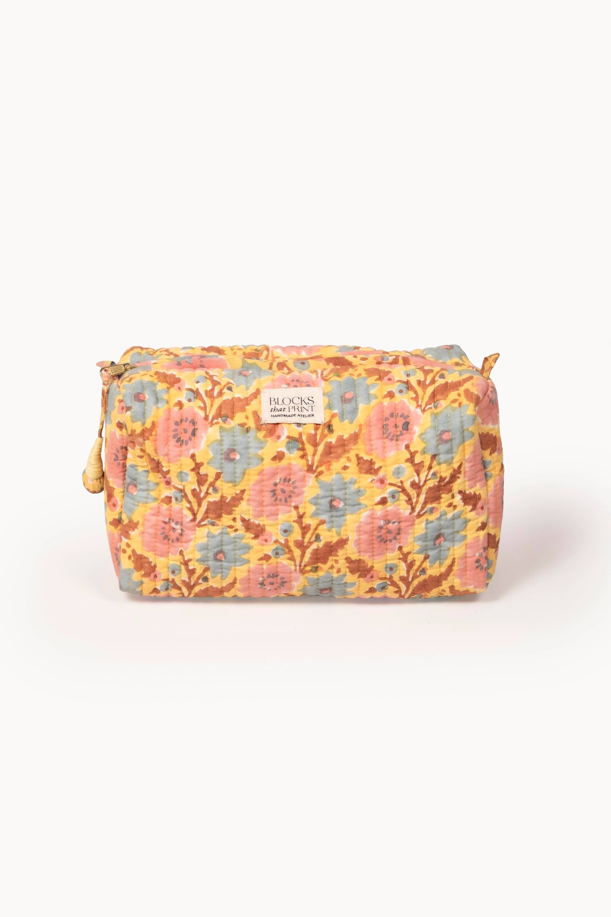 Large Block Print Quilted Travel Pouch - Sunwashed Floral