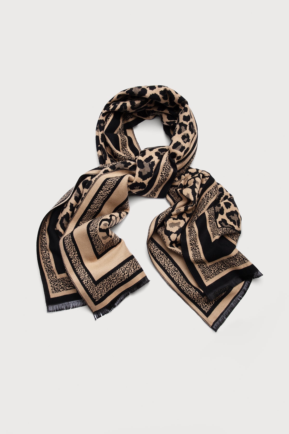 Reversible Leopard Pattern Scarf - Wheat