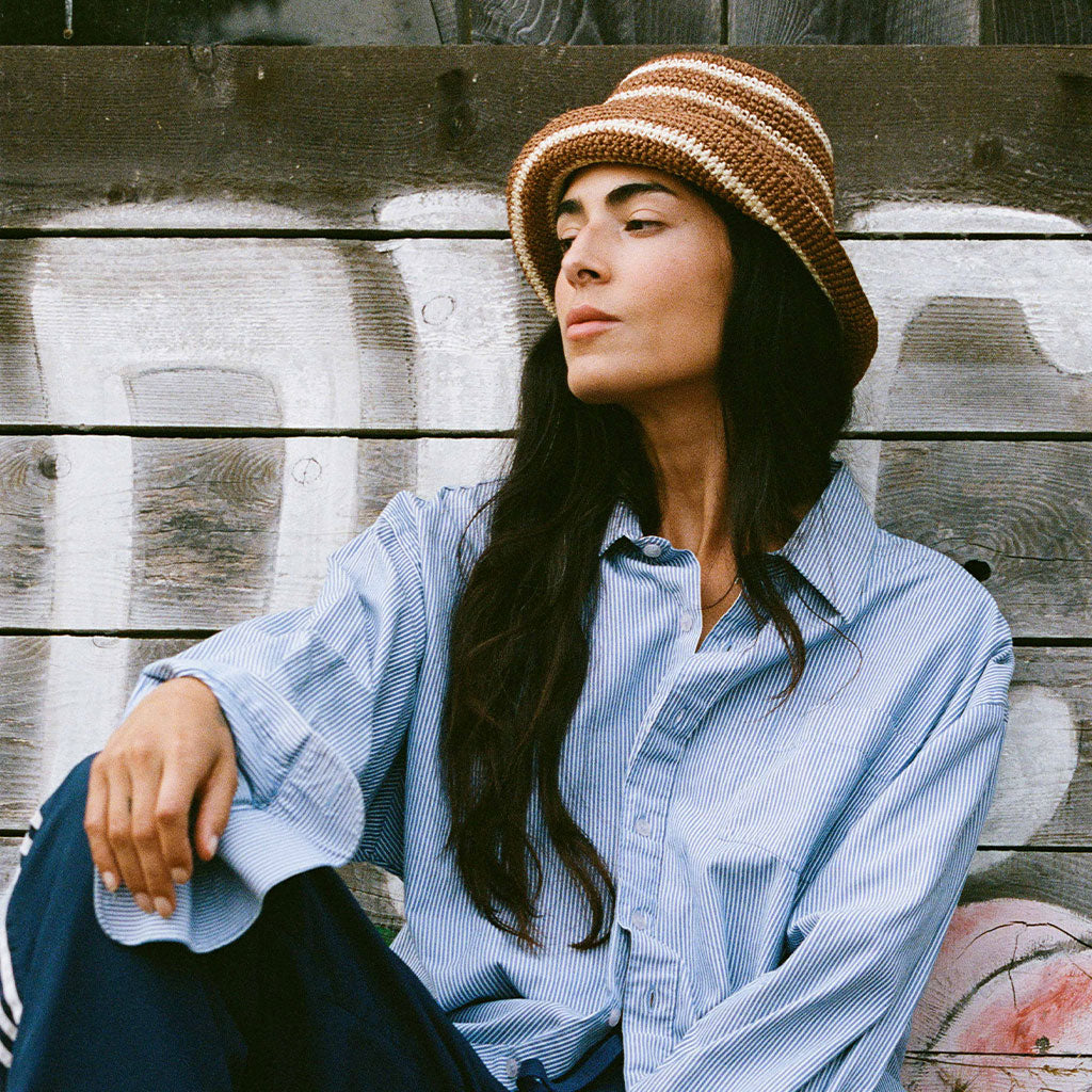Fall Bucket Hat - Brown Striped