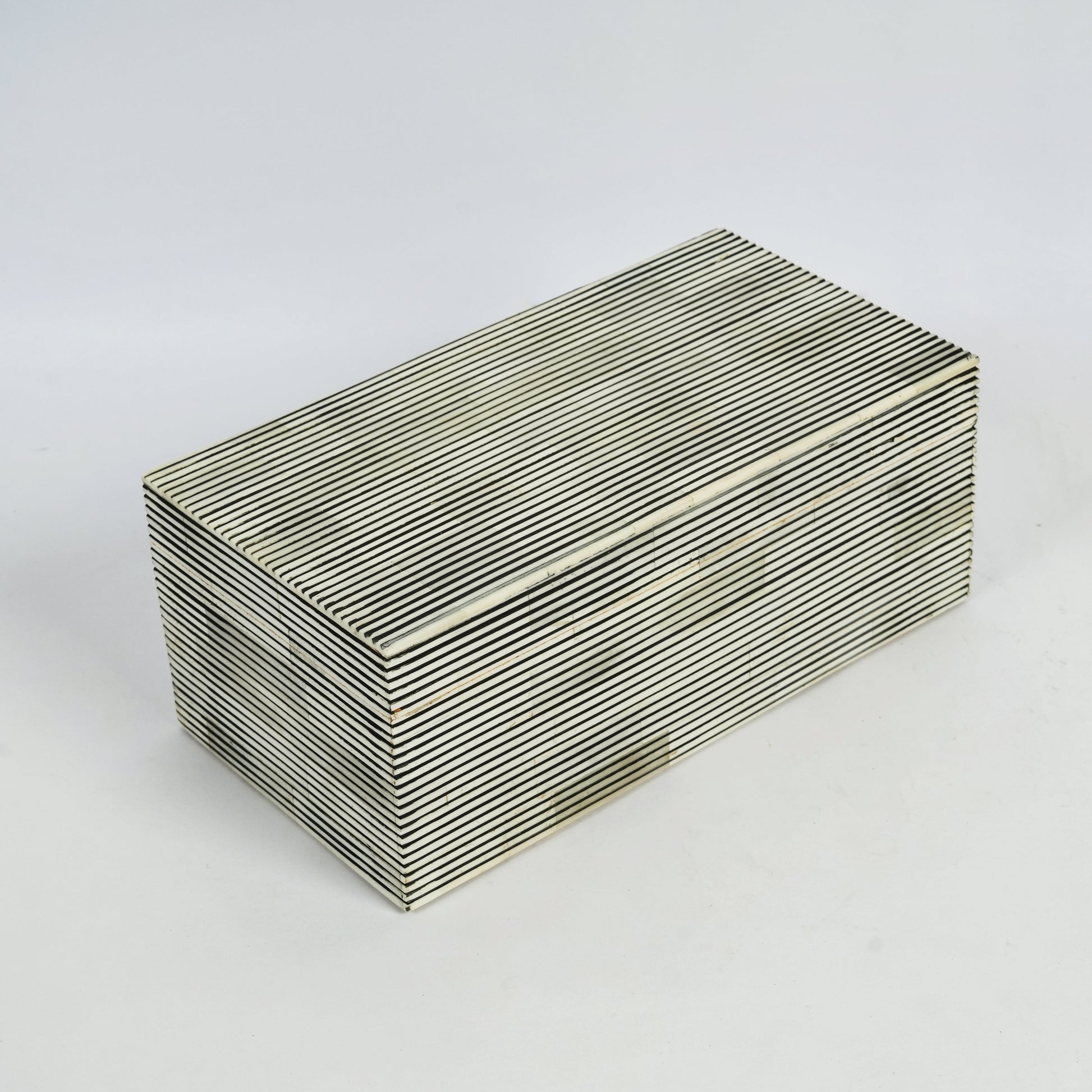 Natural finish pinstripe bone inlay storage box with lid open