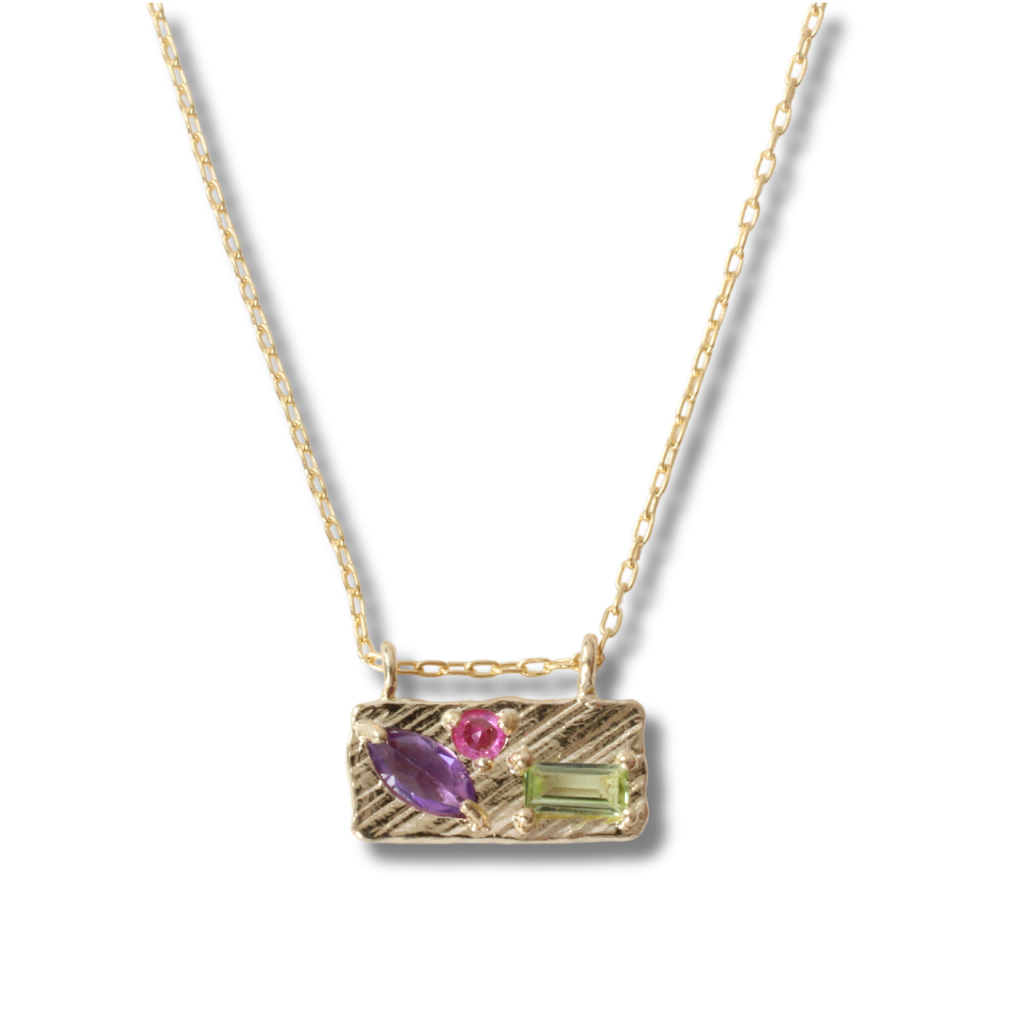 14K Yellow gold violet garden small collage necklace