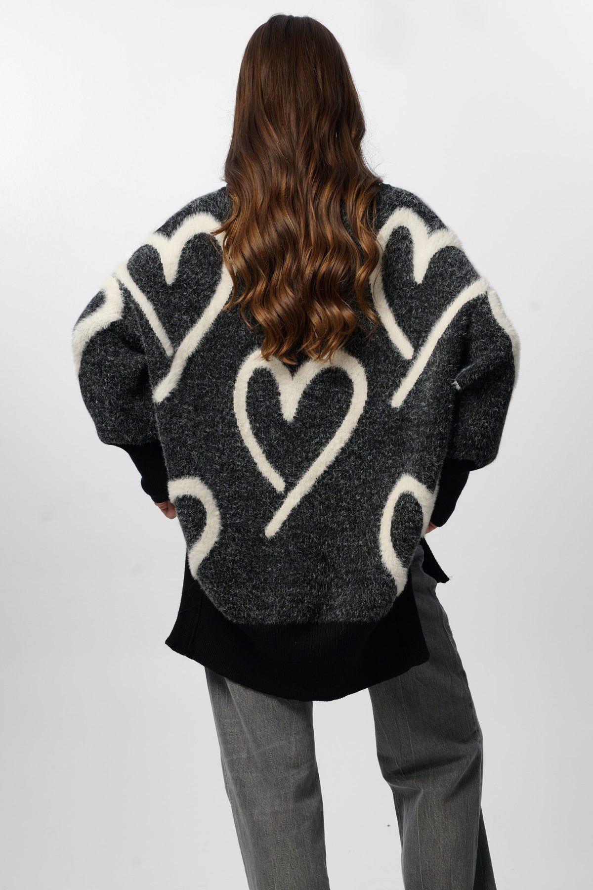 Whimsical Heart Sweater - Black & White
