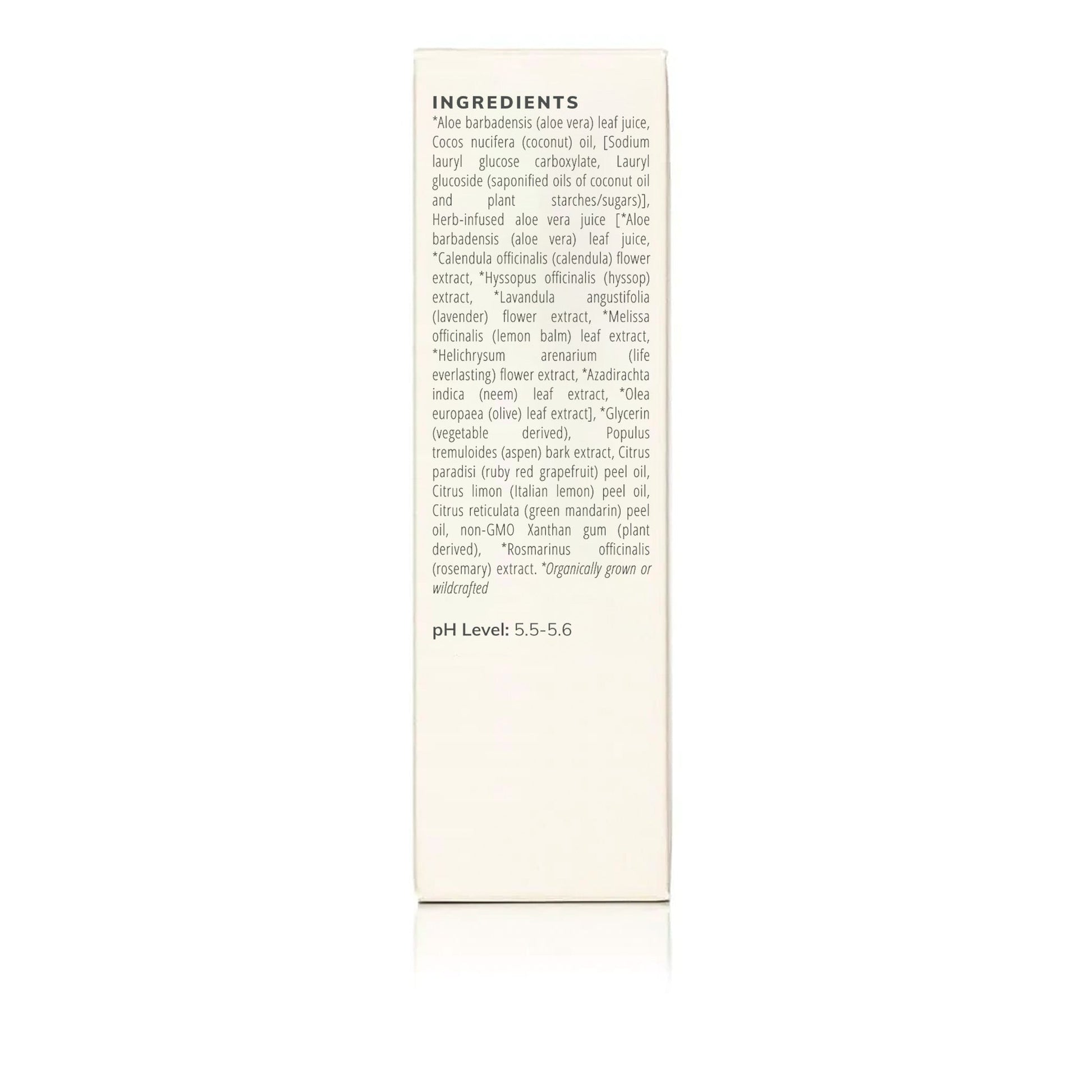Annmarie Aloe Herb Cleanser herb-infused facial cream cleanser package featuring all the ingredients on the back of the box on a white plain background.
