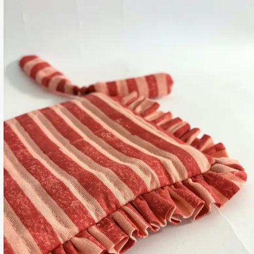 Handmade Quilted Pouch Pink Red Stripes 8x5 Inches Cotton - Casa Amarosa