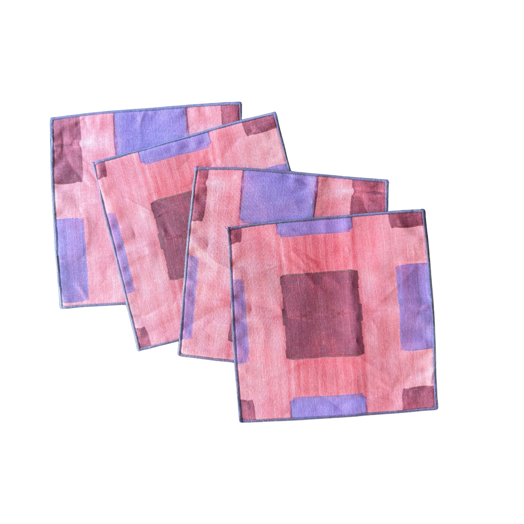 Pink Tapestry linen cocktail napkins set of 4 with bold abstract brushstroke pattern in pink salmon and lavender - Goldie Home