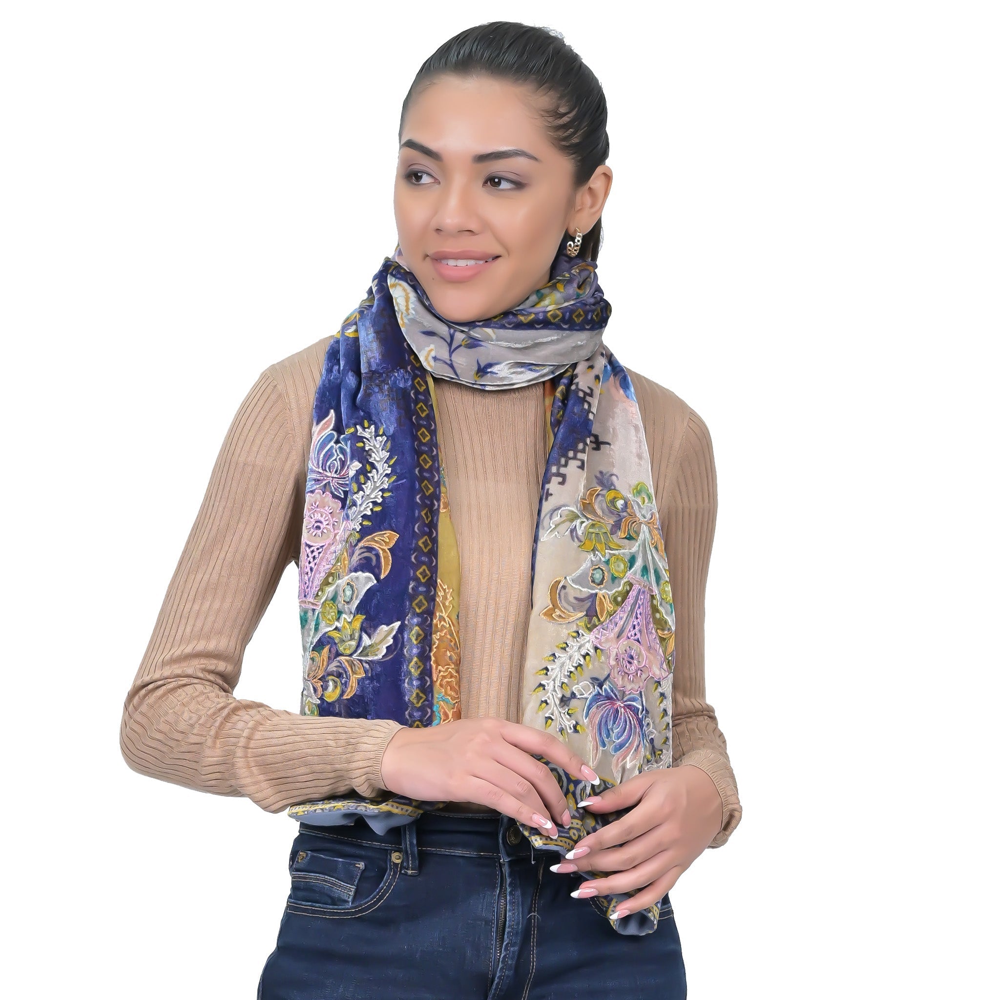Vintage Bloom Tapestry Style Scarf - Grey
