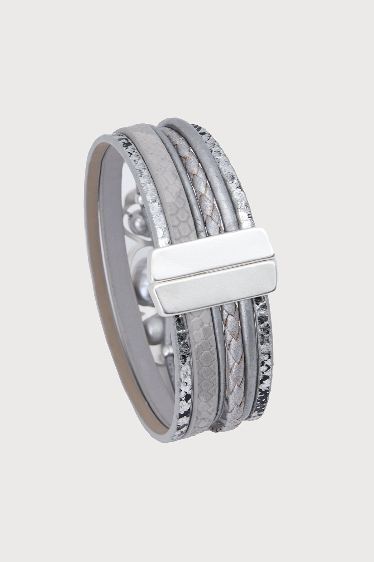 Multi Pearl Leather Bracelet - Silver