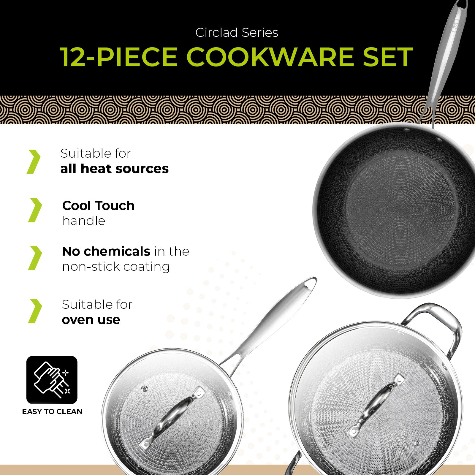 BE | LIVING - Circlad Series - 12 pcs Cookware Set - Triply Stainless Steel Circlad