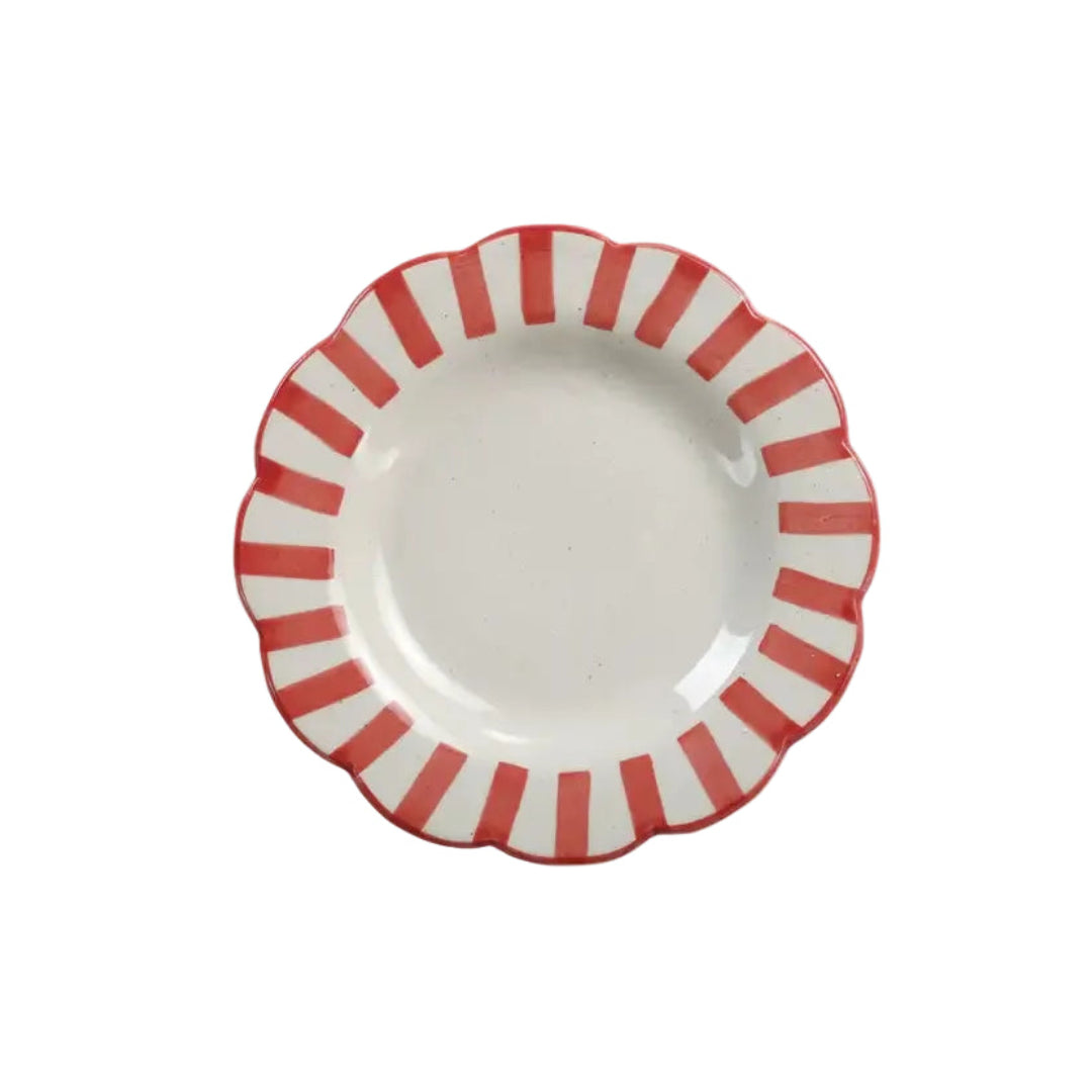 Ceramic Stripe Salad Plate, Red 8.25x8.25x1.25 Inches - Casa Amarosa
