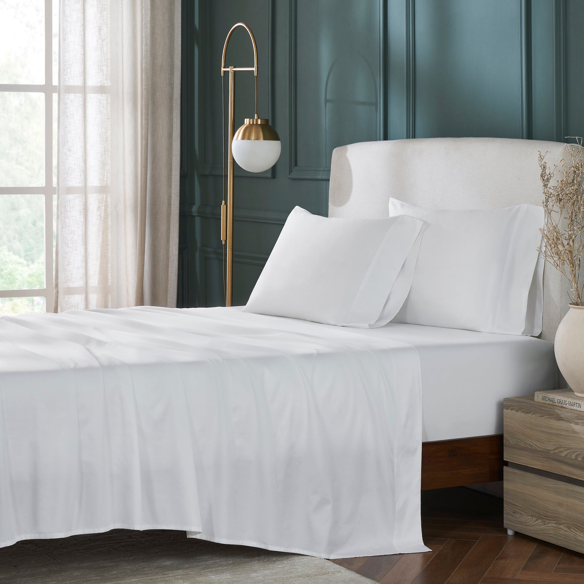 KSS-547-X_1|White 100% cotton sateen stripe bed sheets, luxurious, breathable, soft, and durable for a comfortable sleep experience.
