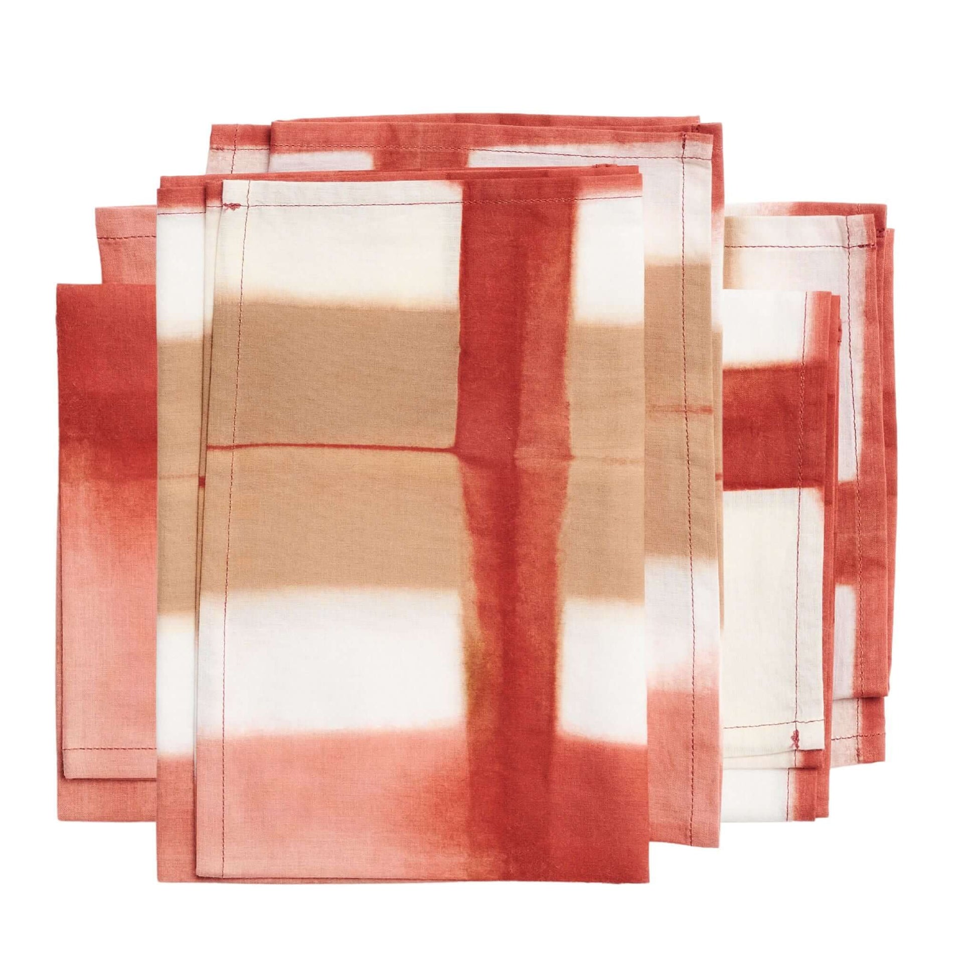 Chowk Red Print Cotton Artisanal Table Napkin Set featuring elegant red and beige designs.