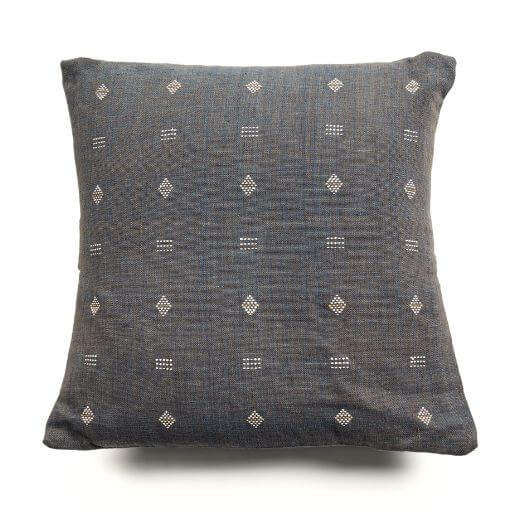 Nira Ochre Hand Spun Organic Cotton Handloom Pillow, textured handwoven pillow with classic pattern and undyed yarn.
