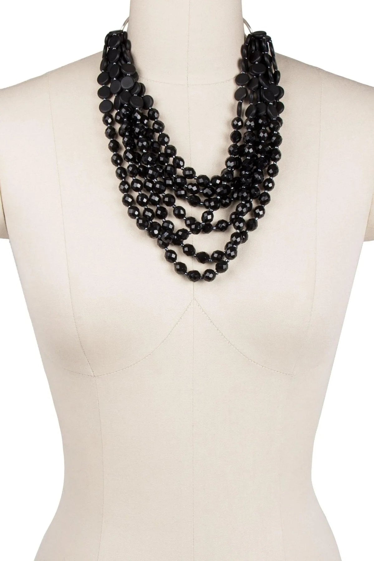 Beaded Multi Strand Chunky Necklace - Black
