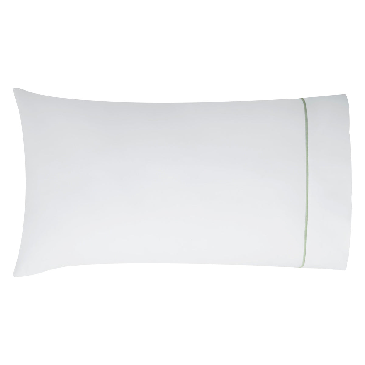 AKP-549-2040_4|Single white 100% cotton pillowcase featuring a refined single navy blue piping border. Smooth percale weave.