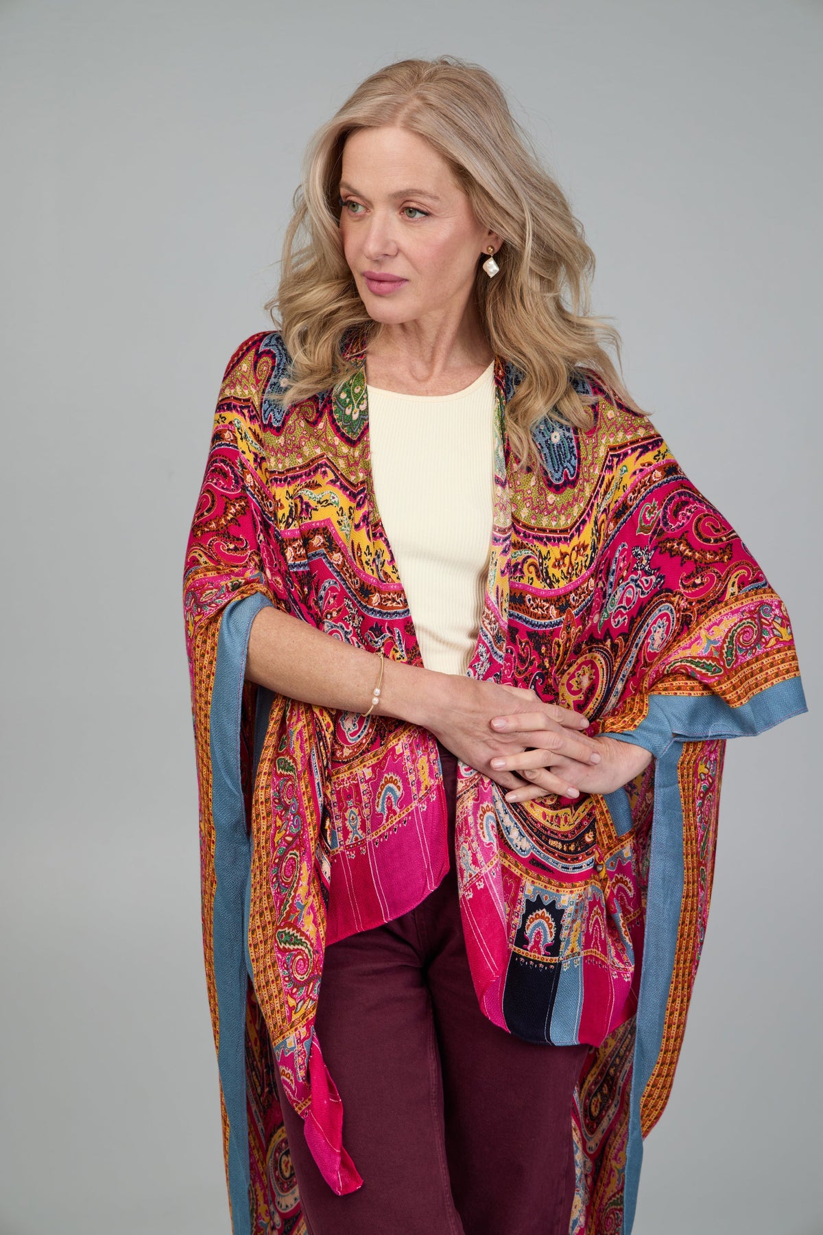 Paisley High Low Kimono Sandy Brown