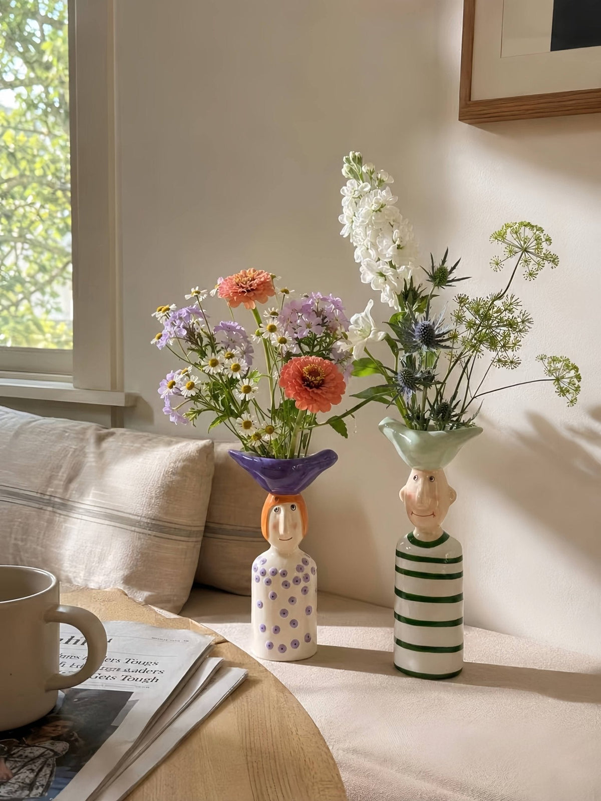 Couple Ceramic Flower Vase – Cute Whimsical Decor for Eclectic Shelf & Table -Vases- Couple Flower Vase-Lil Boy - Inspecial Home
