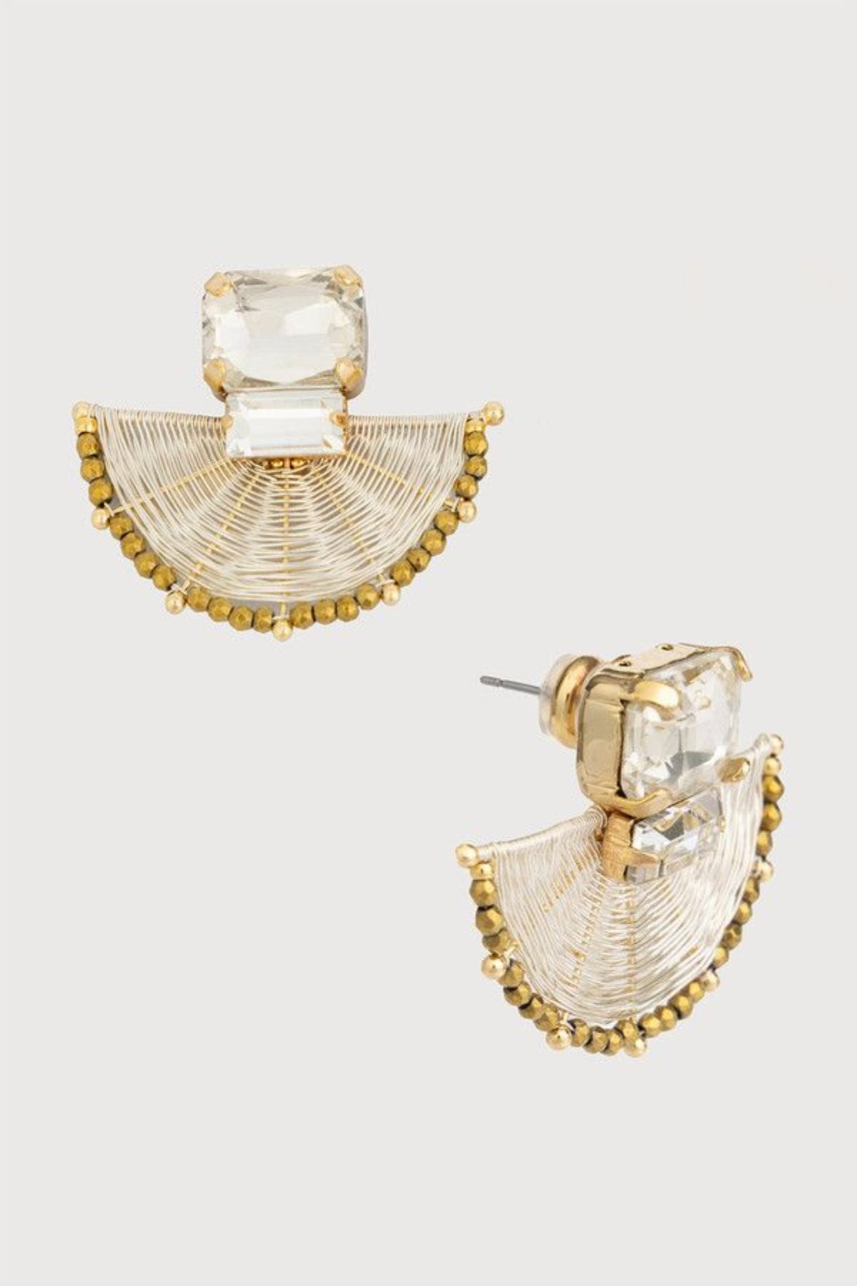 Crystal Fan Statement Earrings - Silver