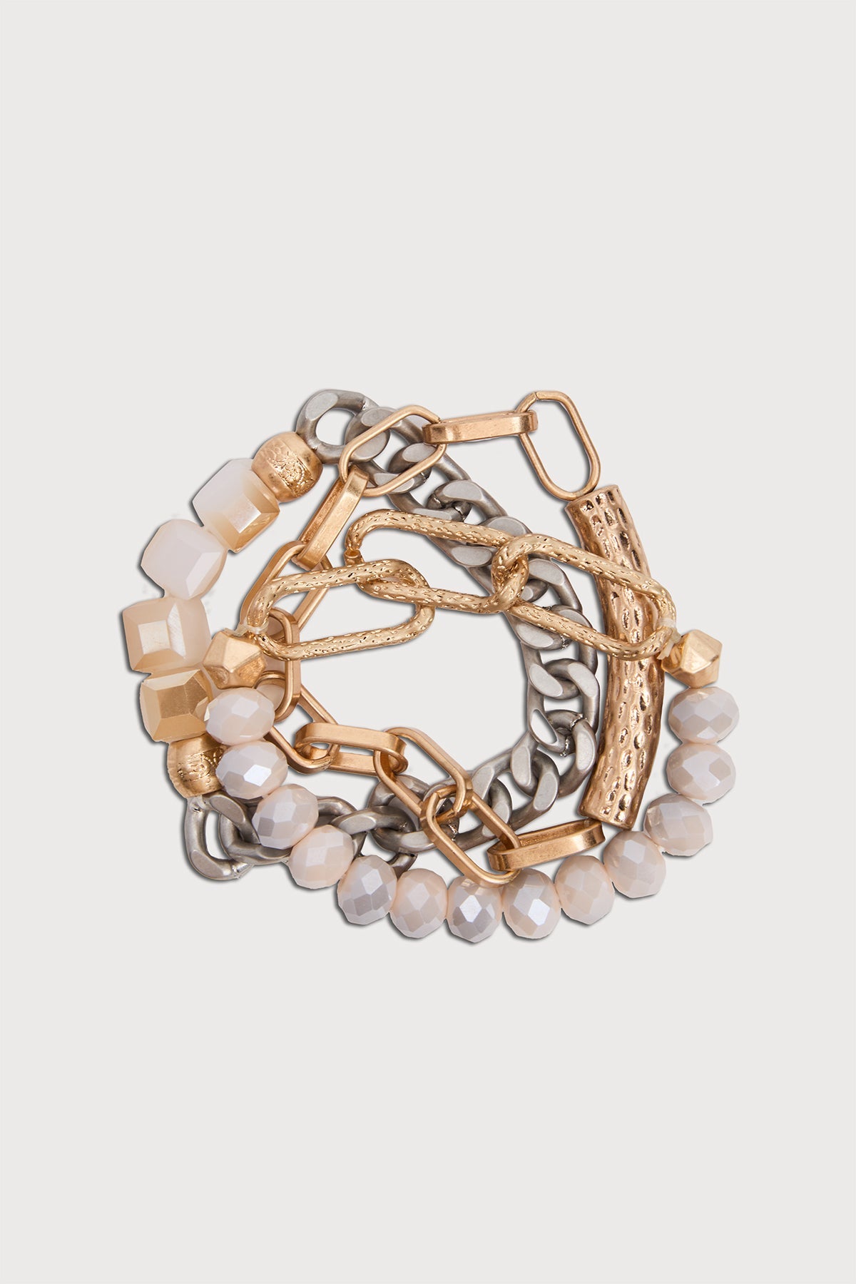 Metallic Beaded Chain Trio Bracelet - Corn silk